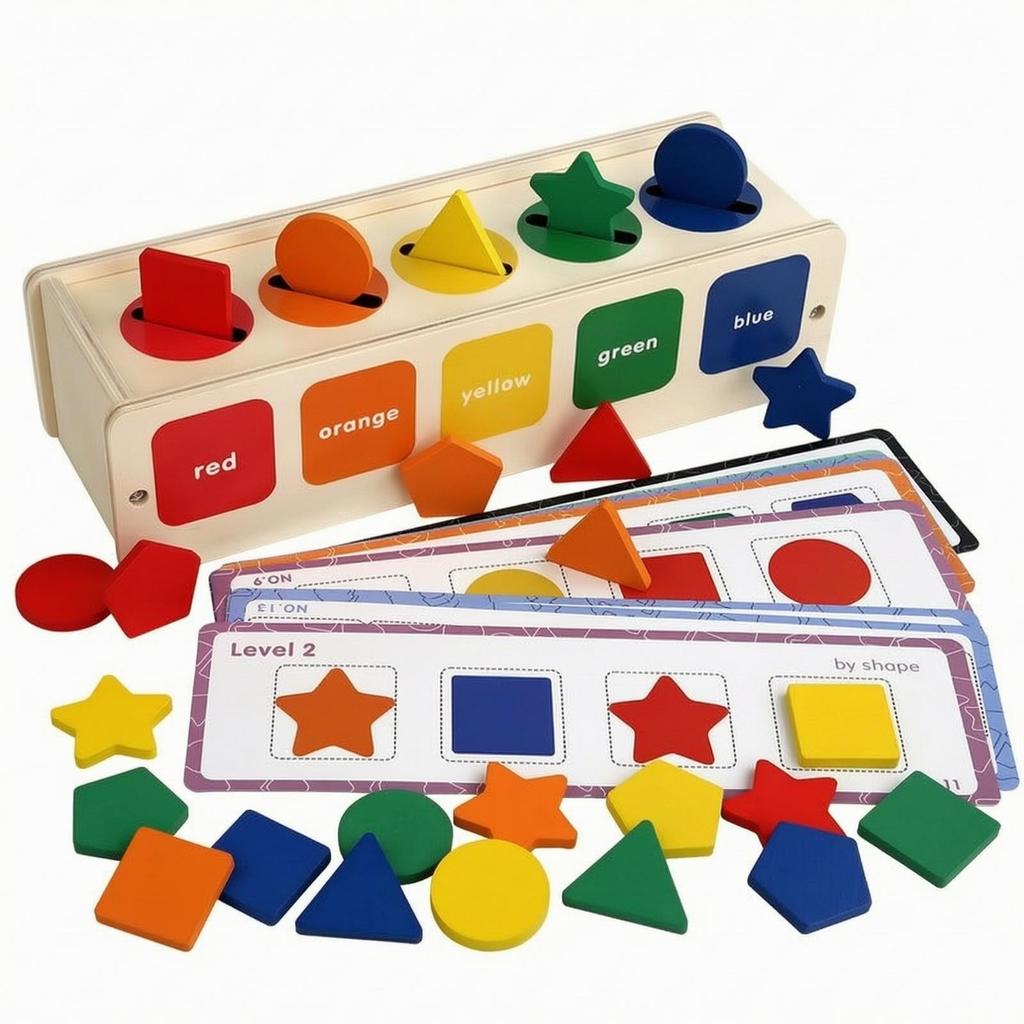 Wooden Shape Sorting Box Preschool Toy with Cards Educational