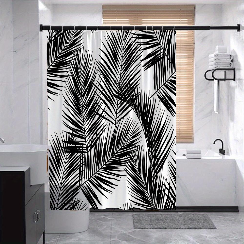 1Bold Black & White Palm Fronds Shower Curtain - Tropical Minimalist Design, Machine Washable | Nature-Inspired Bathroom Decor