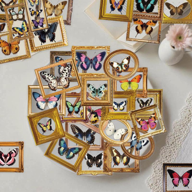 

52pcs Retro Butterfly Transparent Stickers for DIY Decoration: Phone Cases, Water Bottles, Refrigerators, Luggage, Journals No