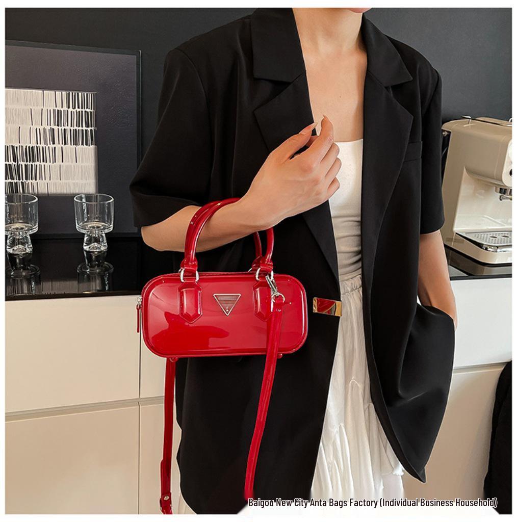 Women's 25th Anniversary Glossy Solid Color Bowling Handbag - Versatile Shoulder & Crossbody Bag