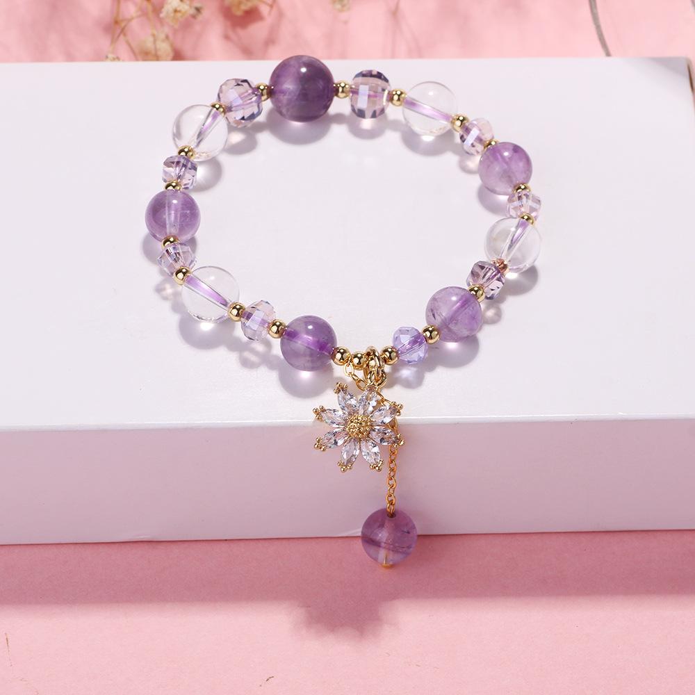 Korean Fashion Lavender Romantic Amethyst Bracelet Women Sparkling Pentagram Zircon Pendant Bracelet Bracelet Jewelry
