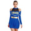 Women Long Sleeve Cold Shoulders Letter Print Dress Cheerleading Costume Uniform Outfit