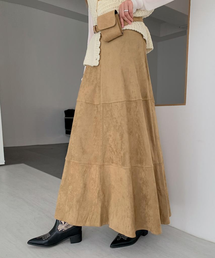 Baseukala Suede Flare Long Skirt (3Colors)
