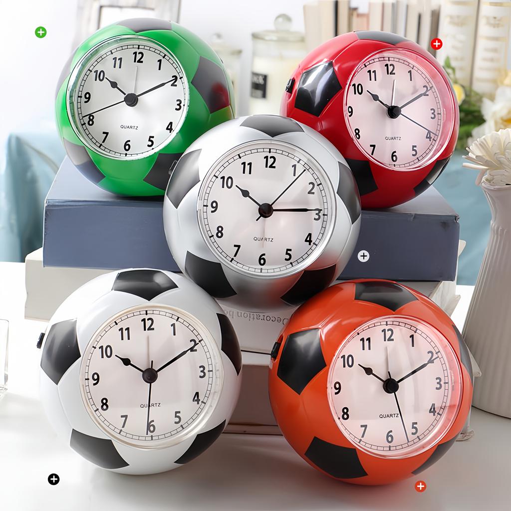 1pc Soccer-Themed Alarm Clock with Vibrant Soccer Ball Design - Sporty White ABS Plastic, Battery-Powered, Alarm & Music Ringtones