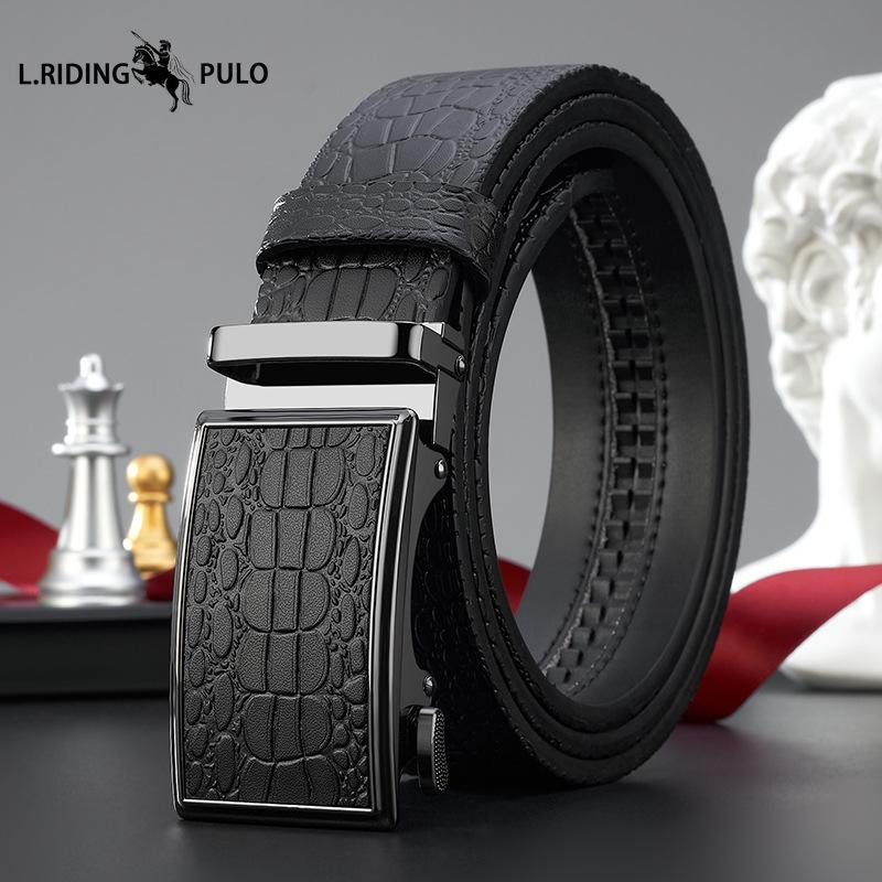 Crocodile Pattern Men s Automatic Buckle Casual Belt Men s Business All-match Leather Belt High-end Trousers 115cm