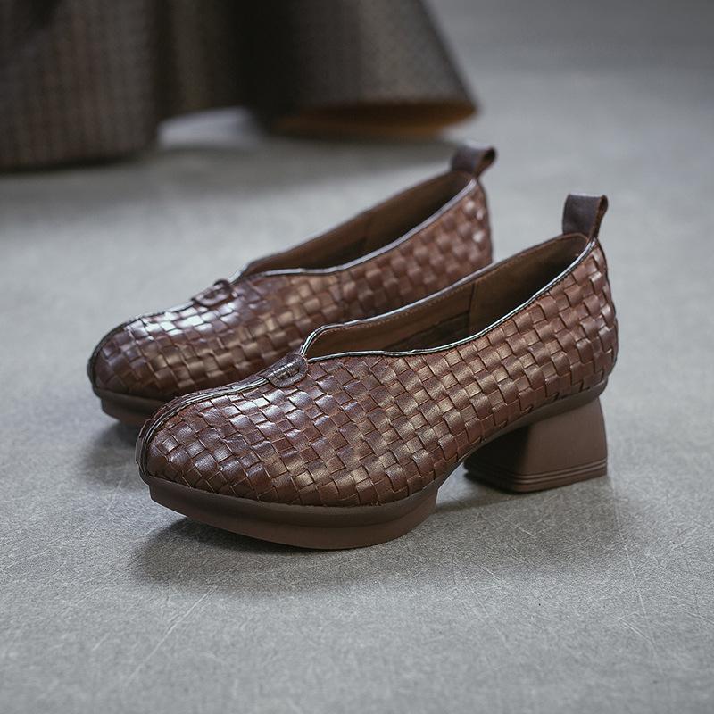 Spring New Arrival Handmade Woven Loafers, Top Grain Cowhide Comfortable Slip On Shoes for Women