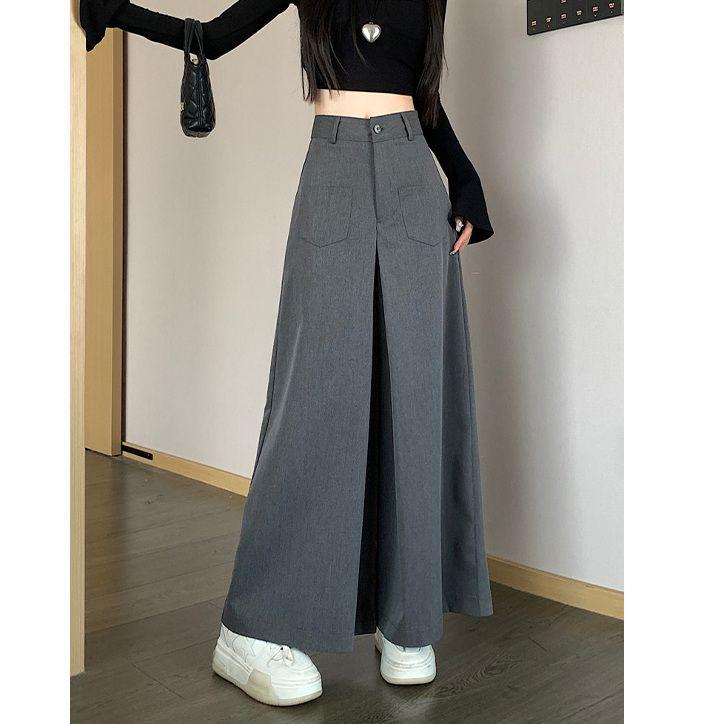 

Women s High-Waisted Drapey Wide-Leg Pants Skirt - Slimming, Loose, Casual Suit Pants for Spring/Autumn S (Recommended 37.5-45 kg) сірий колір