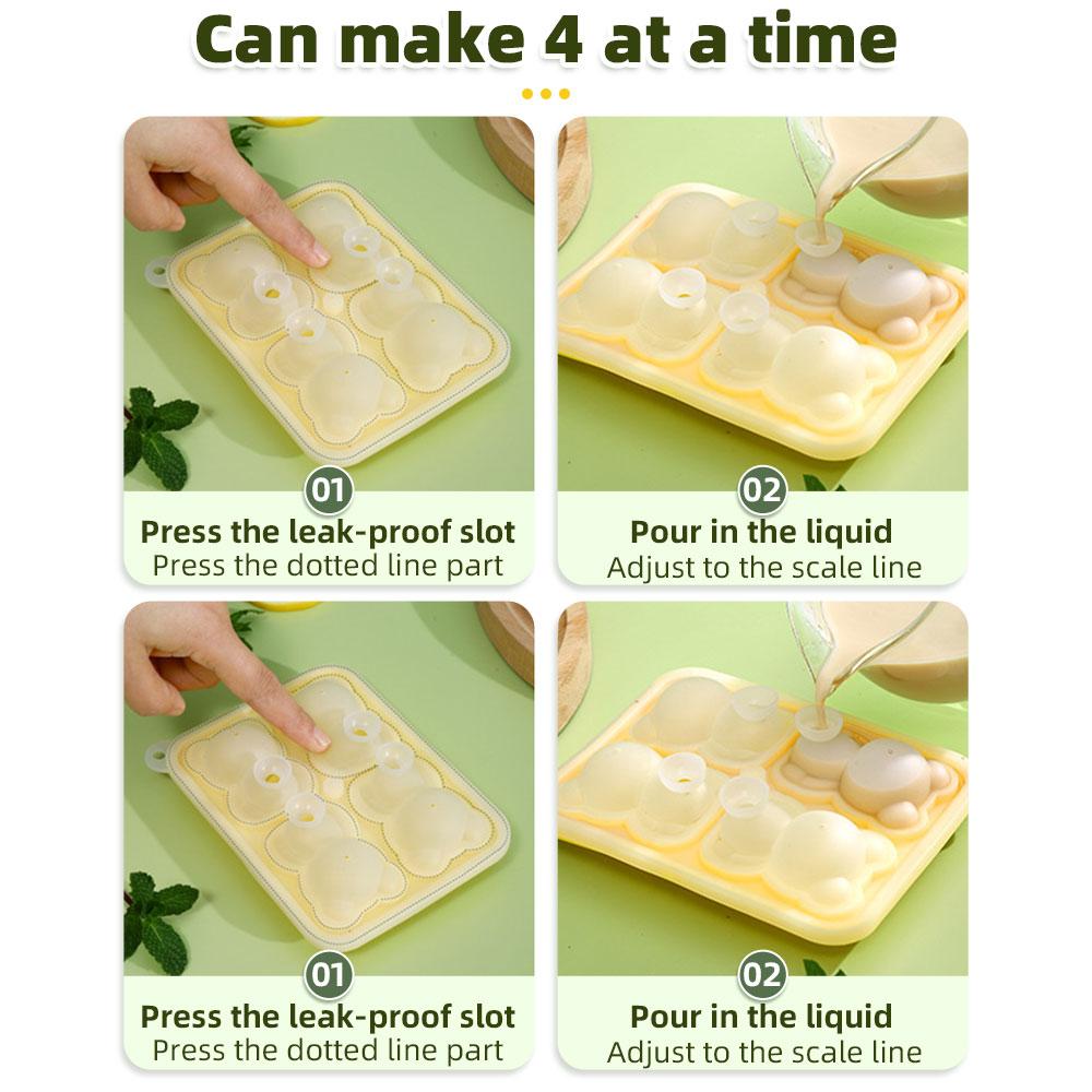 4 Grid 3D Little Teddy Bear Shape Ice Cube Silicone Mold Ice Tray ,for Whiskey Cocktail Drink Coffee Ice Cream Decoration