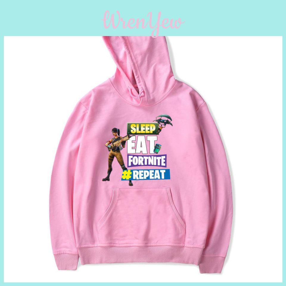 Printed Game Fortnite Sleep Eat Fortnite Repeat Casual Long Sleeve Hoodie Cotton