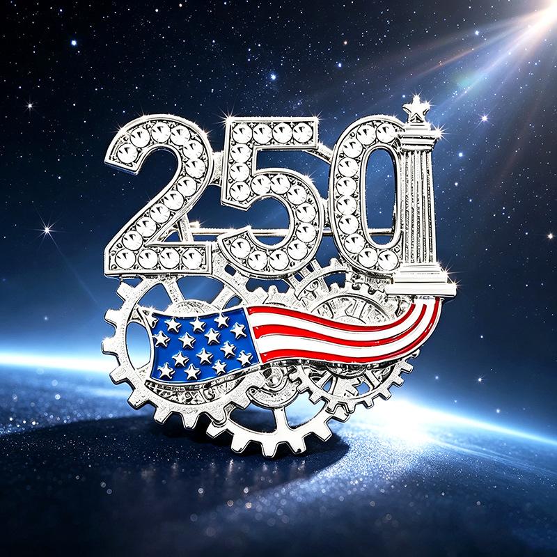 USA 250th Anniversary Commemorative Brooch Set Shiny Rhinestone American Flag Hypoallergenic for Sensitive Skin Daily Wear