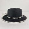 French Retro Pearl Lace Flat Top Straw Hat Women's Tide Summer Outing Seaside Sun Hat Beach Hat