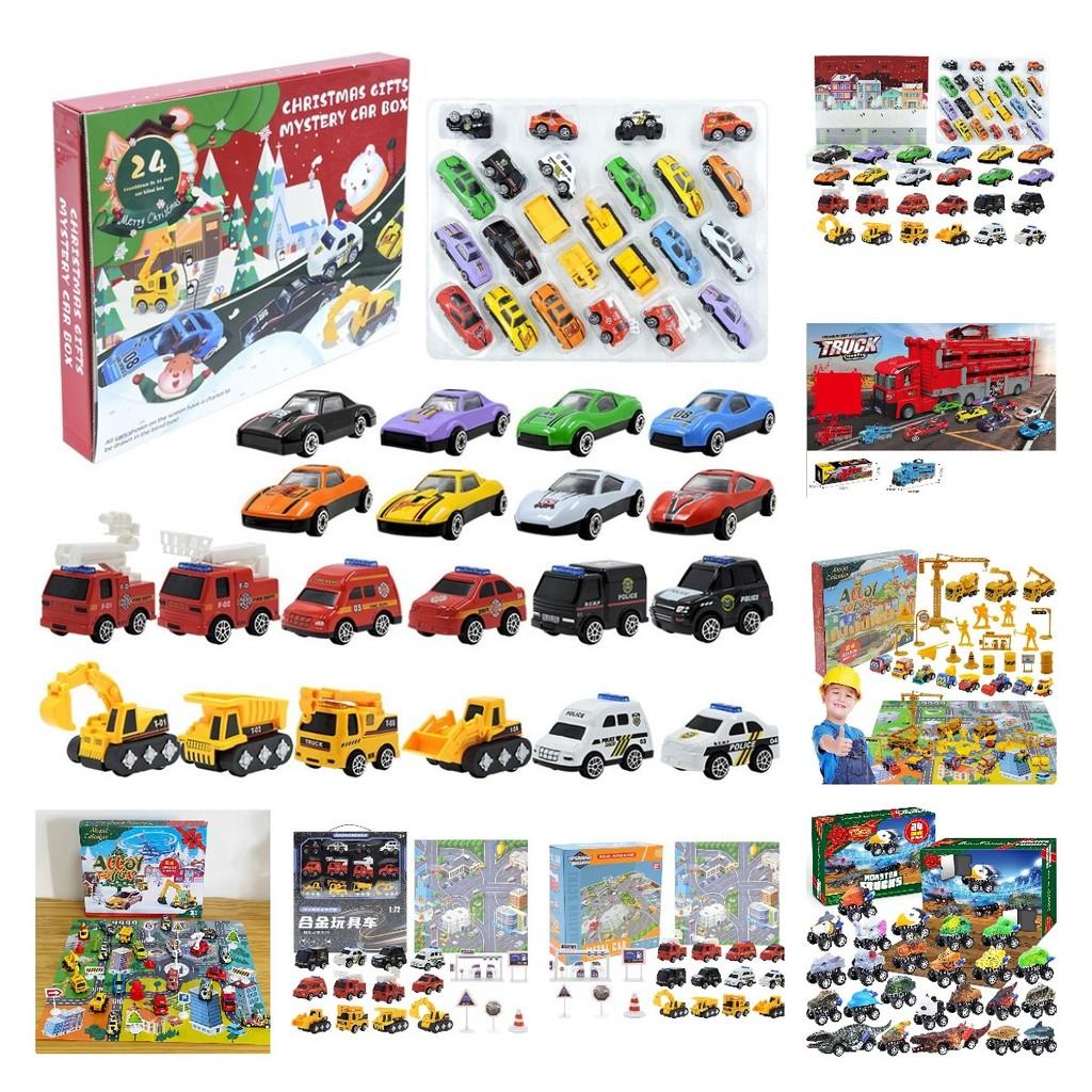Christmas Countdown Calendar Car Blind Box 24 Days Alloy Fire Engine Set Toy