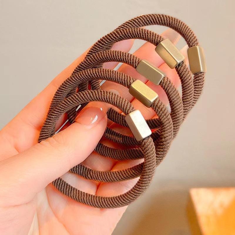 AWAYTR 5PCs Earth Tones Headbands Alloy Buckle Nylon Rope Ponytail For Women Hair Ties Holders Rubber Band Korean Headdress