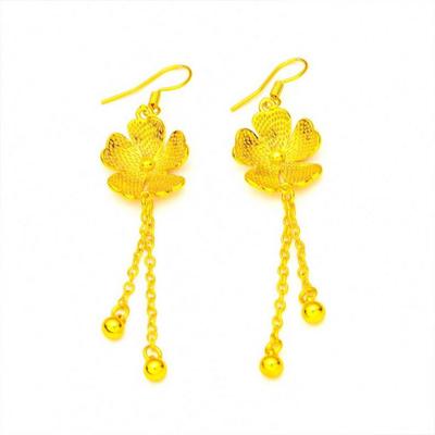 Plated Girls Fashion Sand Gold Lotus Women's Ear Hook Flower Tassel Earrings