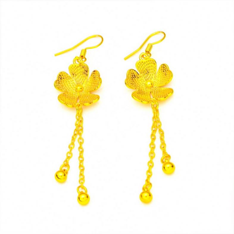 Plated Girls Fashion Sand Gold Lotus Women's Ear Hook Flower Tassel Earrings