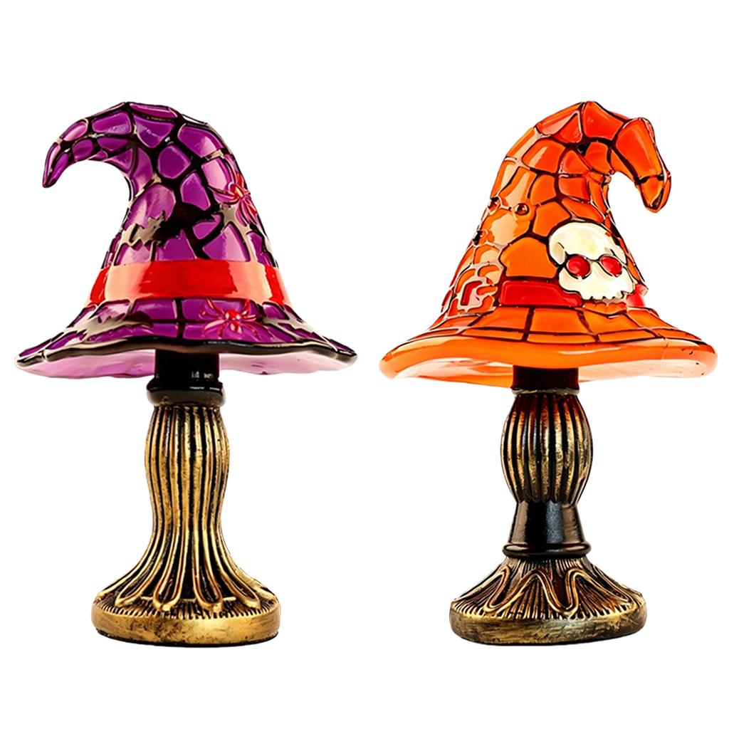 Witch Hat Table Lamp Halloween Gothic Resin Stained Glass Night Light Party Decor Mood Atmosphere Desk