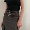 Women's Genuine Leather Belt with High-End Bright Silver Buckle, Korean Style for Youth - A Wardrobe Essential.