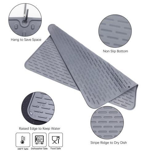 Two Counter Silicone Dish Drying Mats - Extra Large, 24" X 18" (61 X 45.7cm) - Set of 2 Flexible Rubber Drying Mats, Heat-Resistant Silicone Trivets,