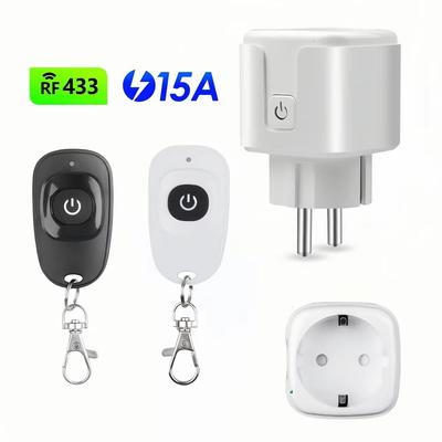 Interruttore a presa wireless con telecomando 433MHz, Spina 110V 220V 15A EU FR On/Off, Utilizzato per Luci ed Elettrodomestici, 50 metri