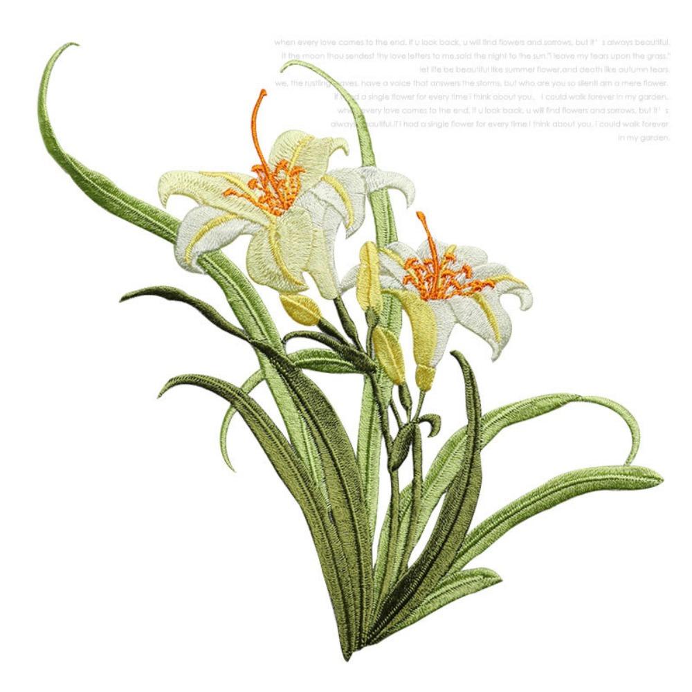 

Chinese Traditional Style Orchid Embroidery Patch DIY Crafts with Hot Melt Adhesive Orchid Hot Melt Patch 3D Flower Ironable