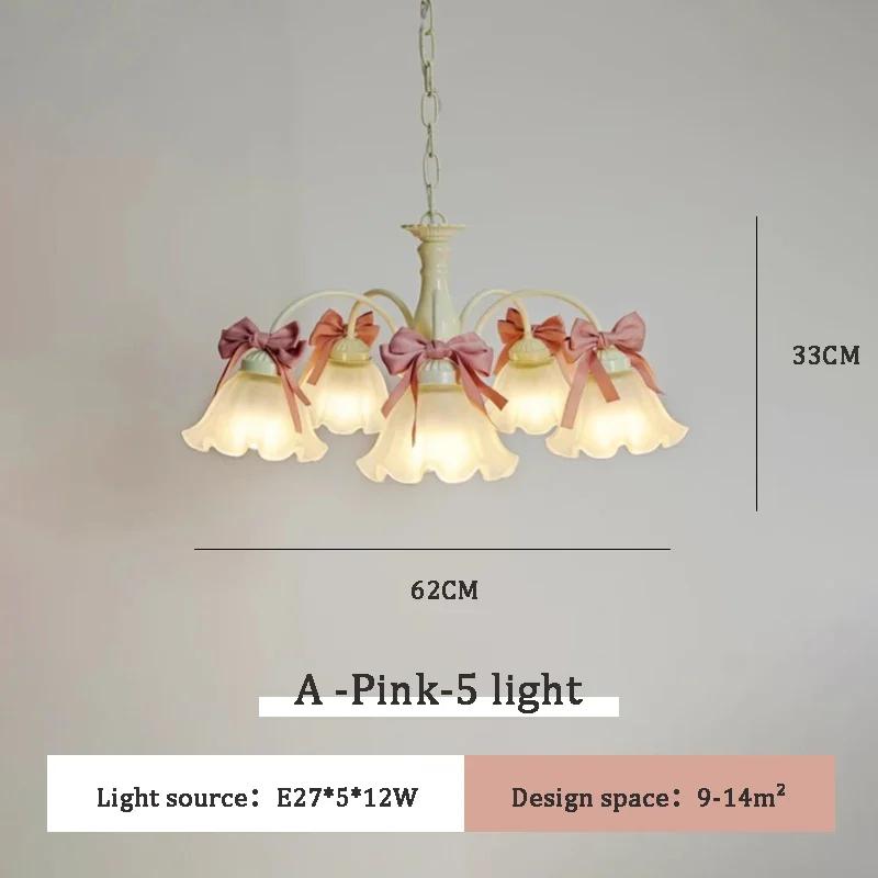 French design living room pendant light dining room romantic warm children's room pendant light sweet bow pink eye protection