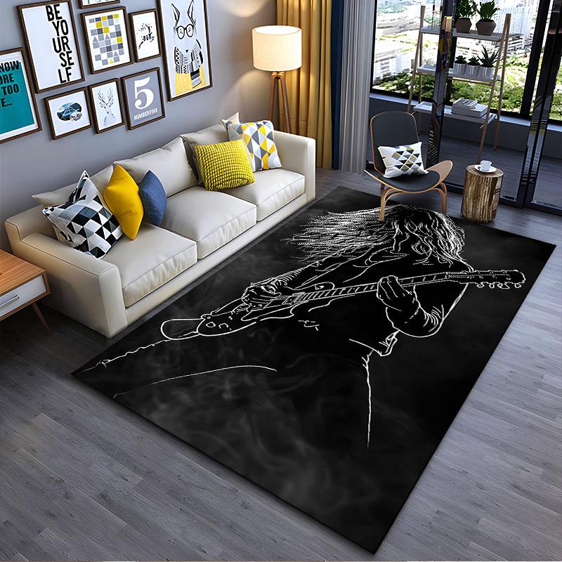 Electric Guitarist Silhouette Carpet Suitable As a Non-slip Mat for the Living Room or Bedroom Sofa