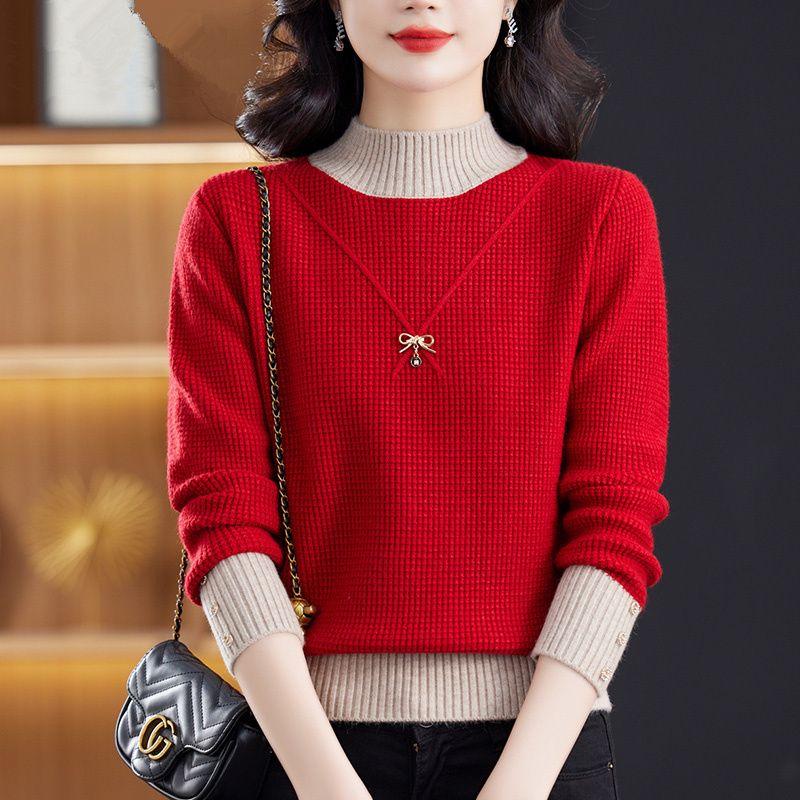 Women's Autumn & Winter Half-High Neck Short-Style Sweater Loose Knit Top for Matching Skirts (Suitable for Base Layer or Outer Wear)