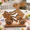 Wood Easter Bunny Cart Easter Gift Desktop Decoration Easter Statues With Floral Cart Cycling Rabbit Festival Desk Decorations