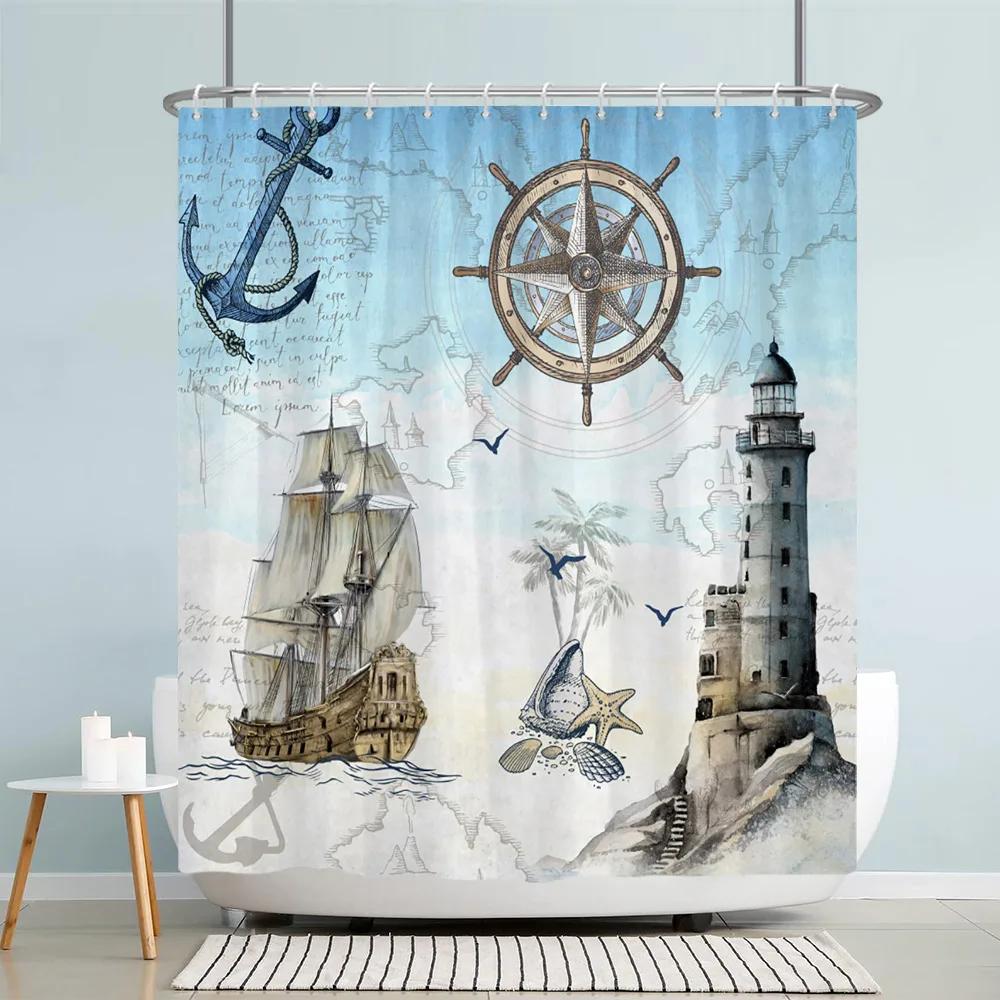 Ocean Starfish Shower Curtain Underwater Seahorse Coral Sea Turtle Shell Nautical Theme polyester Shower Curtains Bathroom Decor