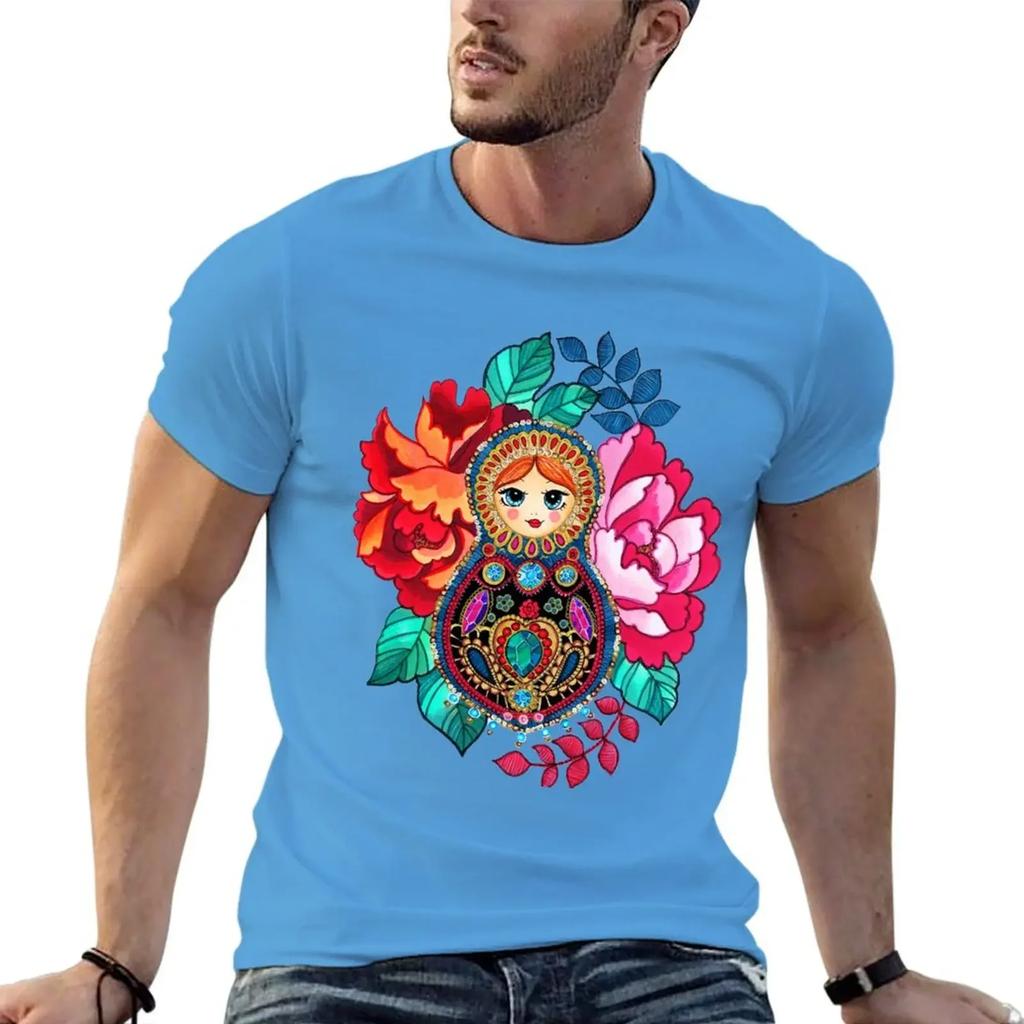 Summer Harajuku Custom T Shirt Heavyweight Informal New Arrival Matryoshka Jewel, Tatoo Designsweat Short Vintage Sleeve Tee