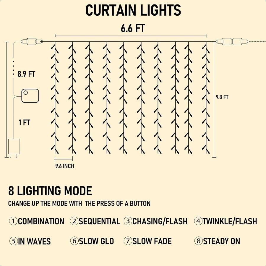 

Яркие 300 светодиодных гирлянд-штор Рождественские сказочные огни для спальни с 8 режимами освещения Соединяемые Водонепроницаемые Виноградные United States