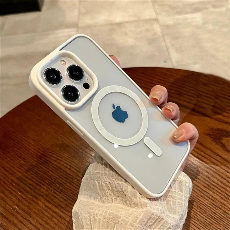 Luxuriöses kabelloses Aufladen Magsafe Transparentes Gehäuse für iPhone 16 15 14 13 12 11 Pro Max Plus Mini Magnetische Stoßstangengehäuse Abdeckung