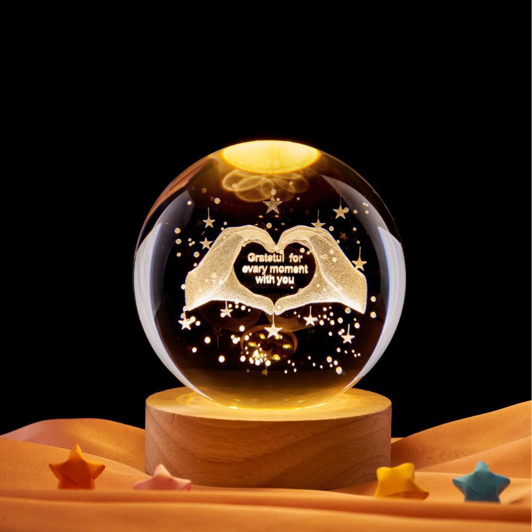 Heart Hands 3D Laser Engraved Crystal Ball Night Light Gift