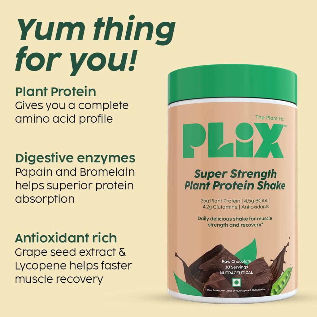 Plix Strength Plant Protein Powder 1 kg Chocolate Flavor With 25 g Protein Per Scoop Dairy Free Gluten Free Fitness Nutrition