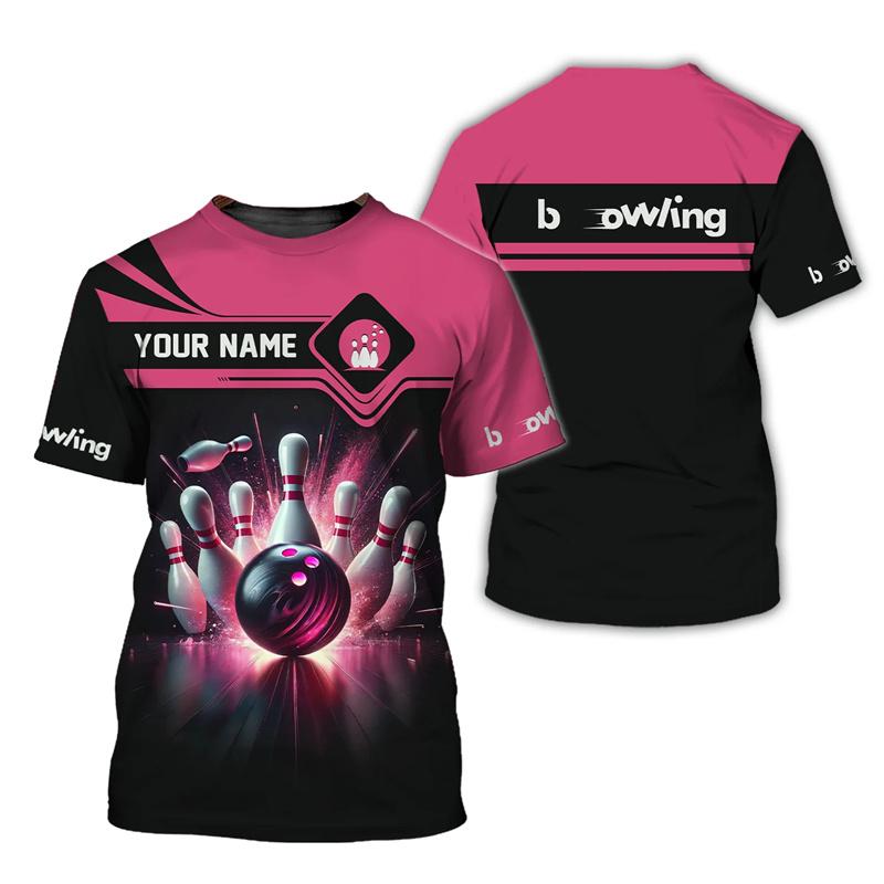Hot Sale 3D Printed Bowling Tshirt Men Custom Name Team T-Shirt Sports Oversized Short Sleeve Tops Summer Crew Neck Tee Shirt