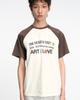 THEMUSEUMVISITOR Raglan Color Block Graphic T-Shirt (Brown)