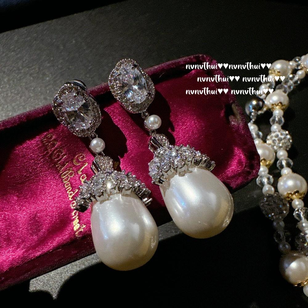 Mermaid Tears, Sunset Water Drop Diamond Ball Crystal Pearl Necklace, Fairy Water Drop Zircon Earrings.