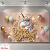 2D Pink Gold Unicorn Birthday Backdrop Rainbow Star Photoshoot Background