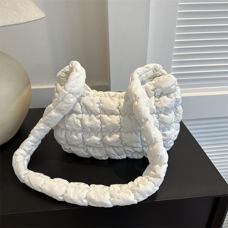 Women Soild Color Crossbody Bag Quilted Pleated Cloud Bubbles Shoulder Bag Handbags
