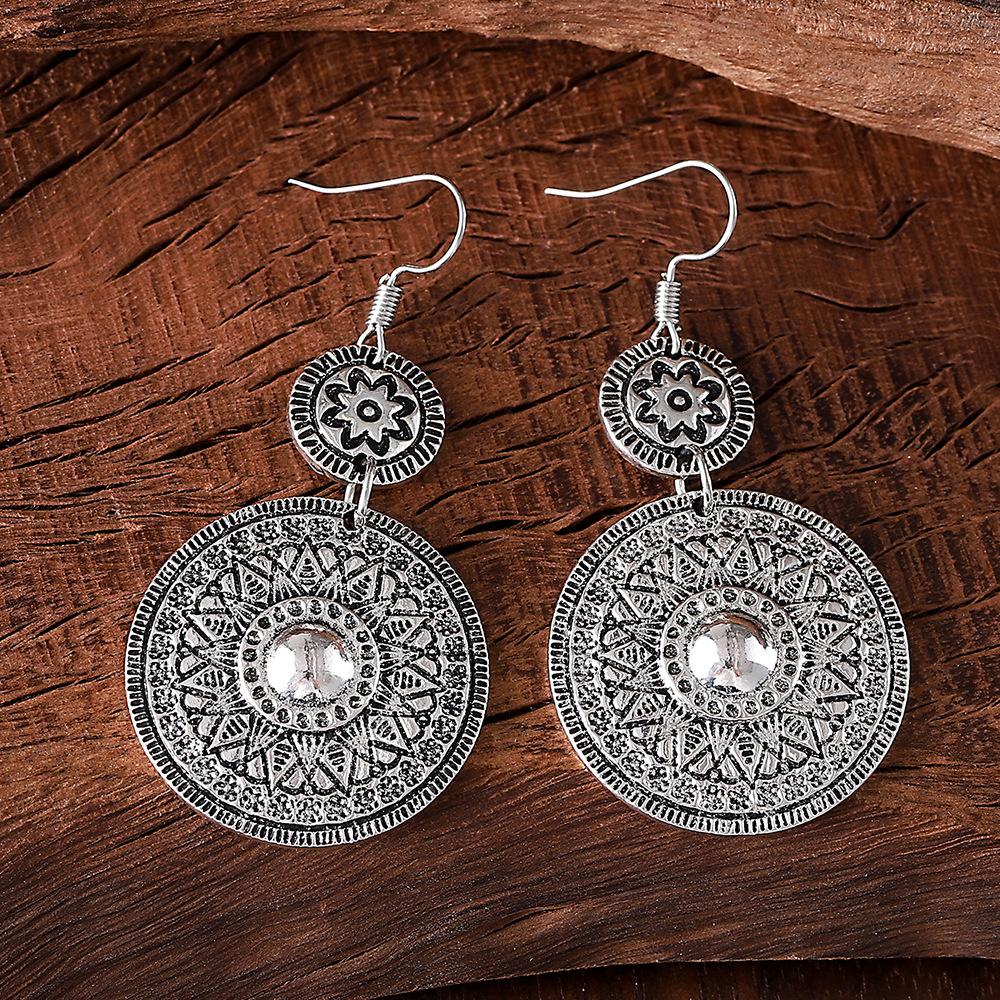 Ретро Этнический Стиль Круглые Серьги-Подвески с Принтом Геометрические Нишевые Универсальные Серьги
