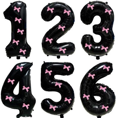 Balões de Número de Laço Preto de Filme de Alumínio de 32 polegadas Laços de Fita Balões para Suprimentos de Decoração de Aniversário Balões de Número de Aniversário