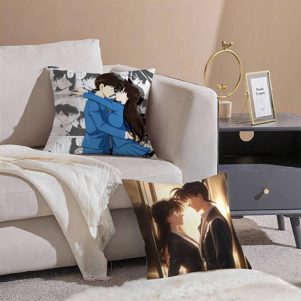 2D-Detective C-Conan Pillow Case Anti-dustmite Pillowcase Invisible Zipper Silky Short Plush Sofa Cushion Cover