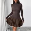 Long-sleeved Dress for Women 2025 Autumn New Turtleneck Solid Color Slim Fit Styling Base Dress