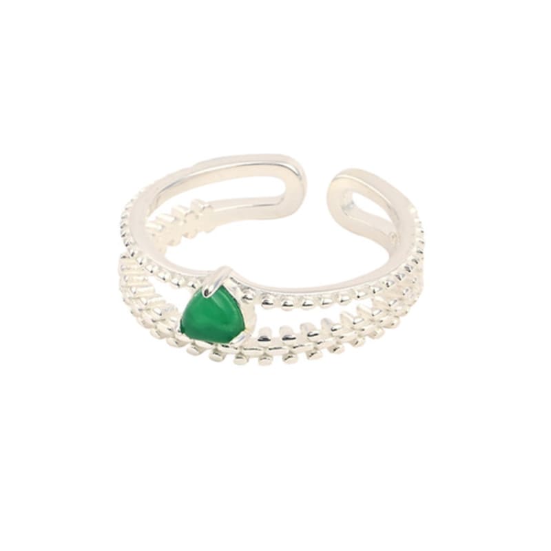 LAYERMOOD 24 green cubic ring-silver