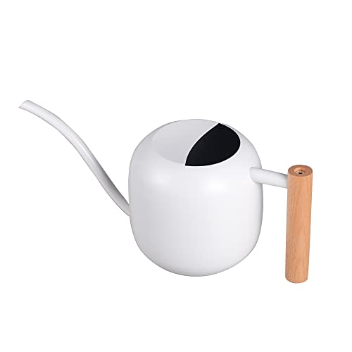 IMEEA Watering Can, 1200ml, Stainless Steel with Wooden Handle, Stylish, White, Round, Gardening Supplies