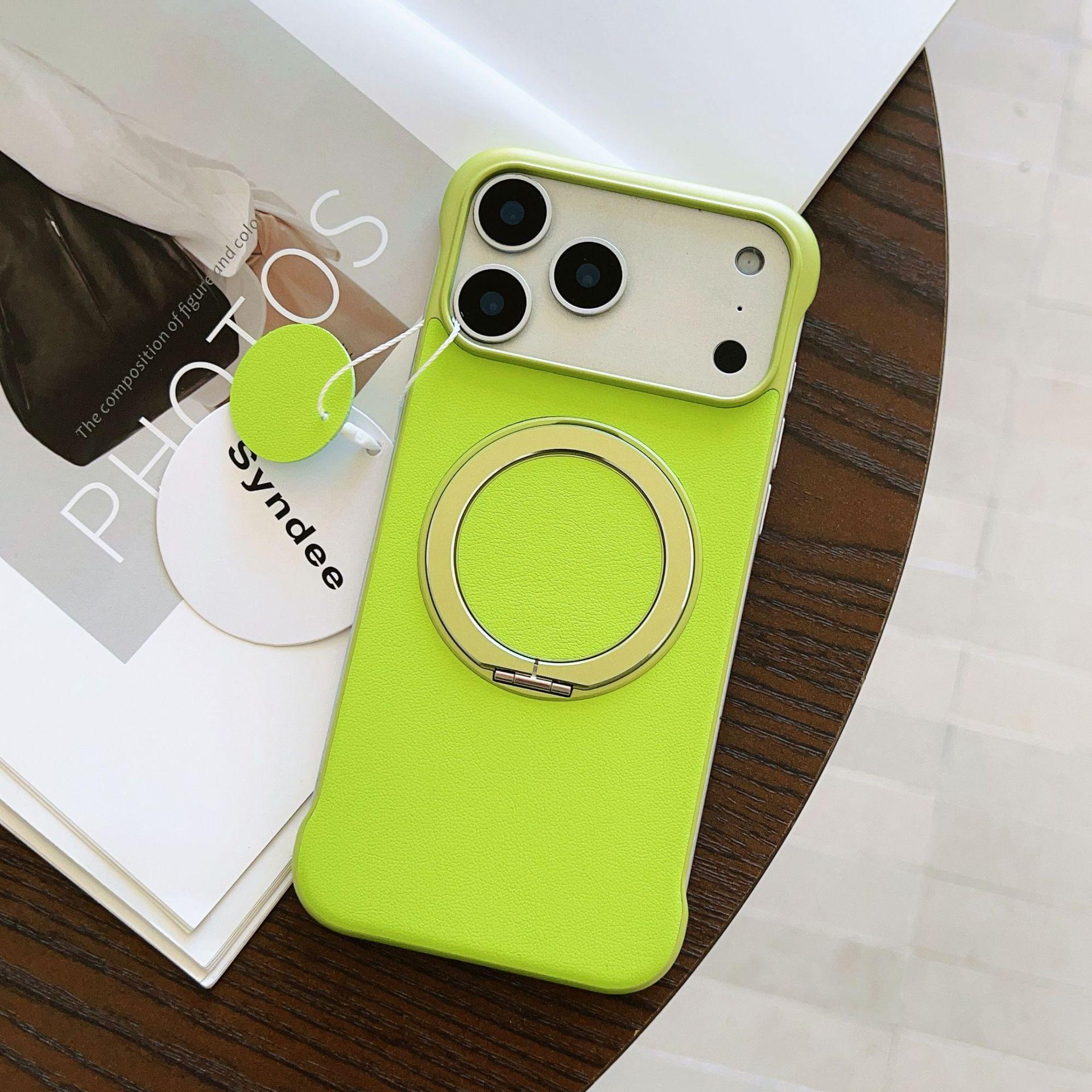 

Защитный чехол для Apple iPhone, 17 Pro Max, Безрамочный Магнитный с Вращающейся Подставкой и Большими Вырезами для Моделей 13-16 14 Plus флуоресцентный зеленый