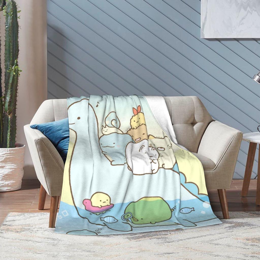 Sumikko Gurashi Cartoon Flannel Throw Blanket Shirokuma Penguin for Bedspread Knitted Blanket Car Lightweight Multifunction
