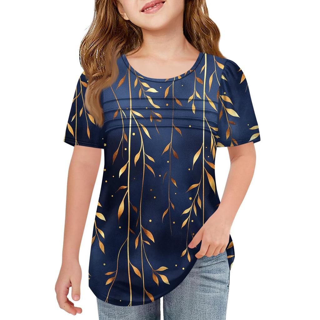 Children Fold T-shirts Short-sleeved Summer Leisure Coat Round Collar Printing T-shirt