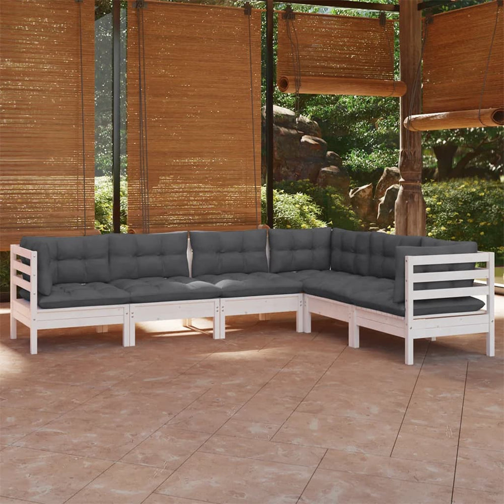 Salon de jardin 6 pcs avec coussins  bois de pin massif