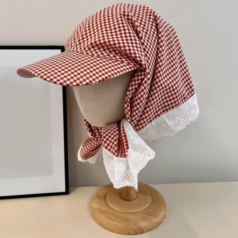 Fashionable Checkered Head Wrap Hat Comfortable and Multiuse Sunproof Headover Hat for Women Teens Comfortable Headwear